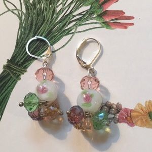 Faceted Crystal Feminine Glass Floral Earrings NEW